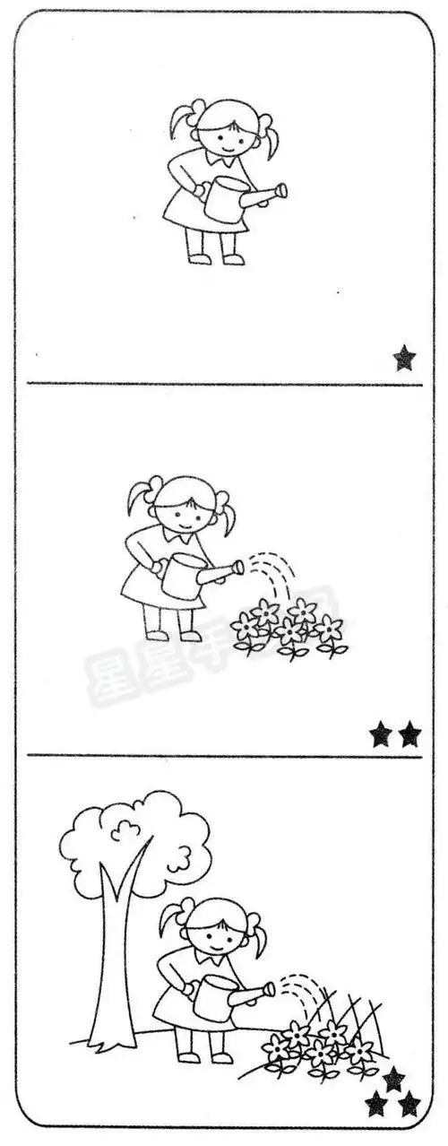 换一个在浇花的母亲简笔画