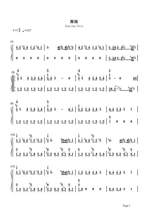 舞娘简谱  蔡依林  模糊了年岁时光的沙漏被我踩碎,故事刻画在旋转的