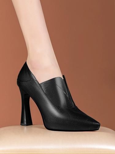 简约气质10厘米防水台高跟鞋细跟春秋新款深口单鞋女羊皮尖头踝靴