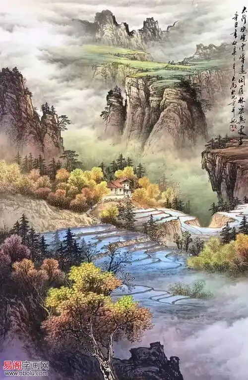 王大为的山水画,博大而又质朴,雅丽而有文采,笔墨洒脱,线条灵动,作品
