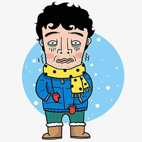 冷到颤抖的男子手绘png