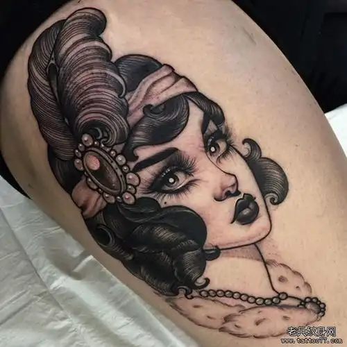 大腿指南针纹身图案