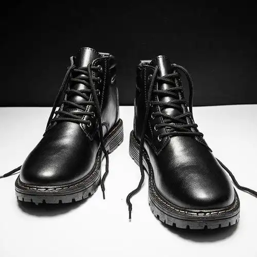 2020马丁靴男高帮加绒保暖棉鞋英伦风内增高韩版冬季靴高筒黑色男靴子