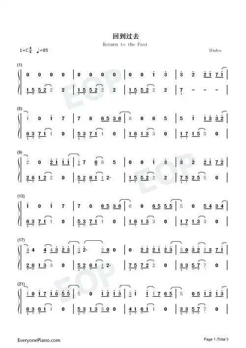 回到过去周杰伦双手简谱预览1