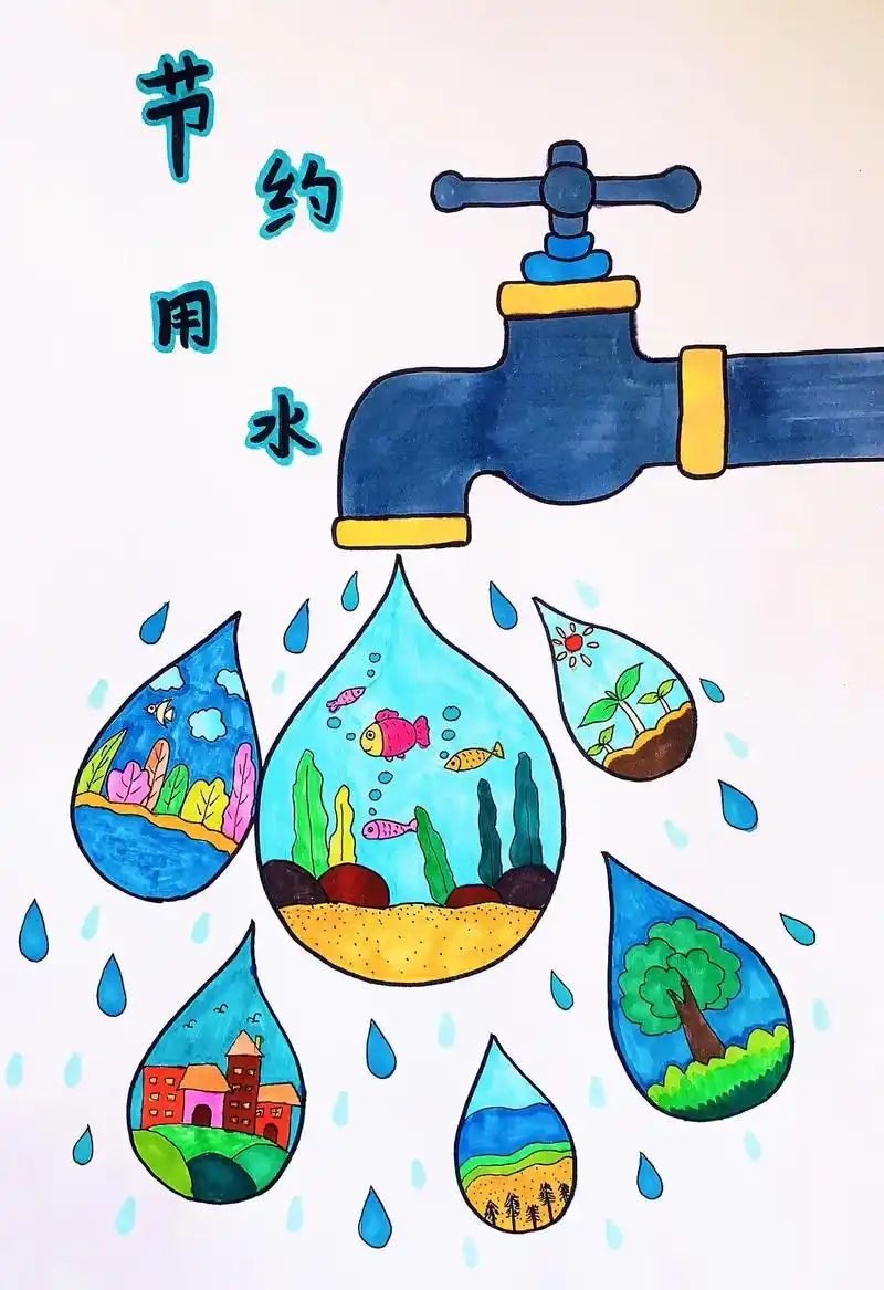 节约用水创意儿童画,环保创意儿童画.环保创意美术,滴滴答答的 - 抖音