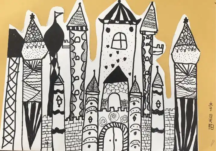 周日上午初级线描班课题《美丽的城堡》年龄:7岁左右