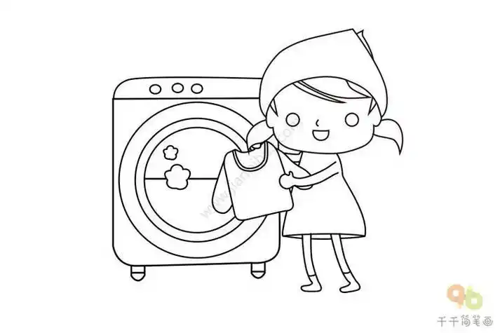 儿童做家务洗衣服简笔画