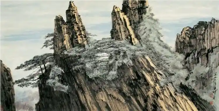 王琦 黄山双峰 横幅68×136cm