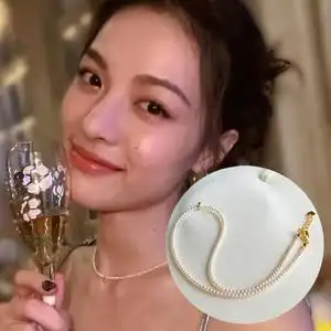 mikmot楚曦明星同款强光18k金akoya天然海水珍珠项链小米珠锁骨链