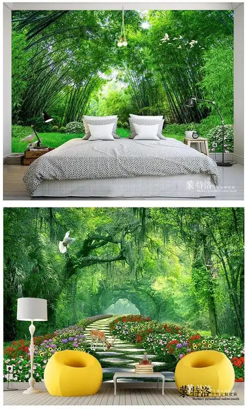 3d立体大自然森林风景壁纸8d客厅电视背景墙纸沙影视墙装饰壁画