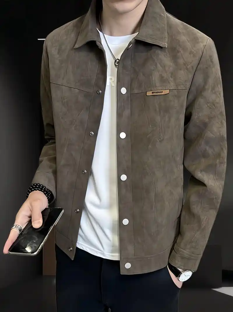 春秋季夹克男新款痞帅潮牌休闲翻领仿麂皮秋装男士外套!