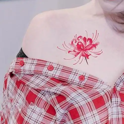 原创彼岸花纹身贴防水 女 持久仿真遮疤性感曼珠沙华锁骨纹身贴纸