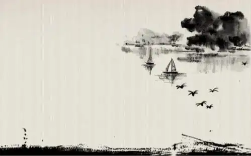 舟行江上水墨古典中国风ppt背景图片