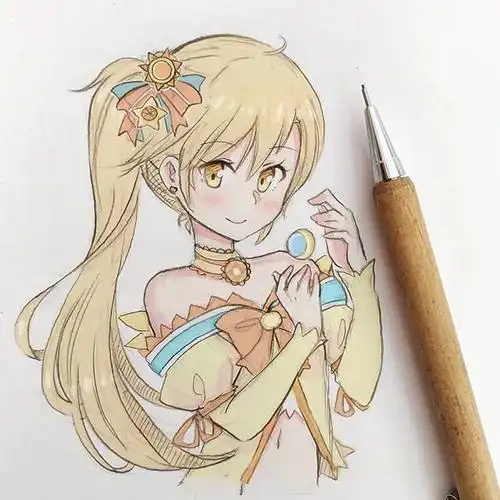 彩铅人物手绘临摹素材,一组可爱的动漫人物彩铅画