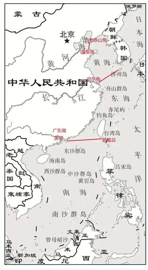 上图是一张四大海域地图.