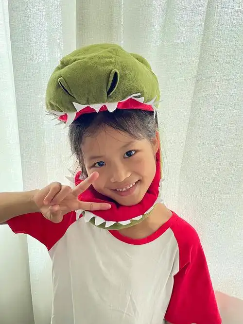 可爱卡通鲨鱼头套恐龙帽子毛绒拍照道具儿童节万圣节学校表演道具