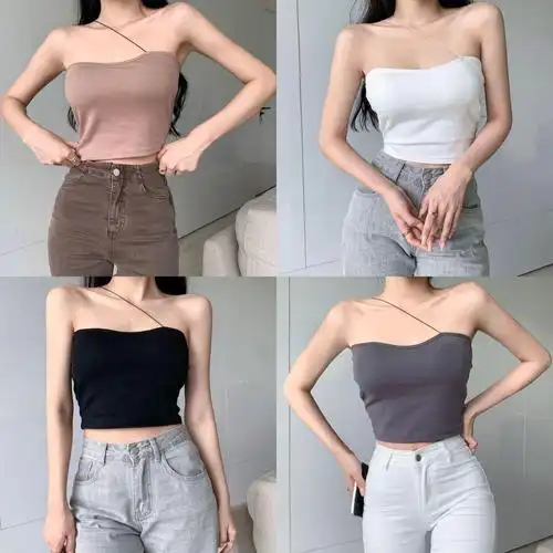 辣妹一字肩抹胸无痕一片式抹胸带胸垫外穿打底吊带美背内衣 女士