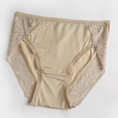 丝煌真丝内裤女士100%桑蚕丝中腰三角短裤蕾丝花边打底裤舒适透气k