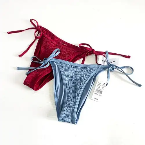 l 三角比基尼游泳衣女泳裤性感绑带高级褶皱百搭单品特价不退不换