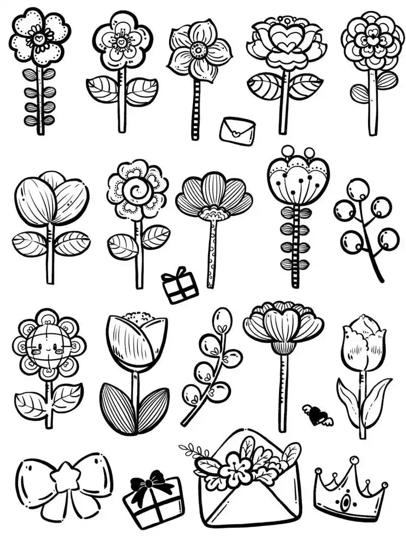 绿植花卉🌻简笔画7 儿童画花束控笔练习,"母亲节""教师节"主题画适