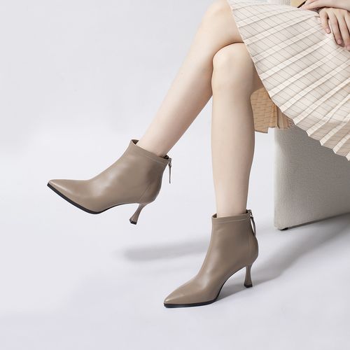 【羊皮】冬季时装靴短靴高跟靴细跟尖头瘦瘦靴气质优雅百搭女靴