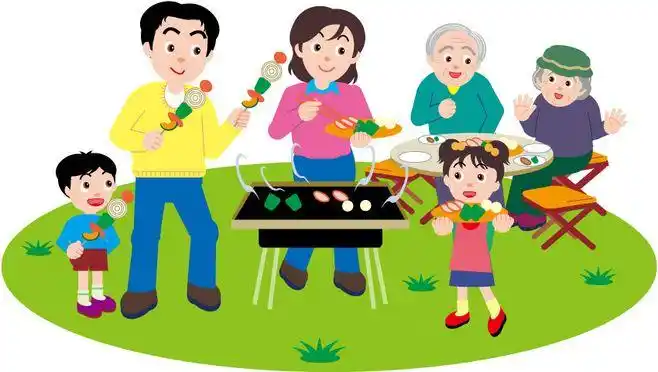烧烤 素材 卡通一家人烧烤