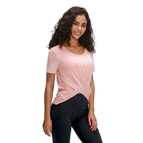 现 百搭下摆交叉瑜伽t恤 性感修身吸汗运动上衣短袖 高级灰