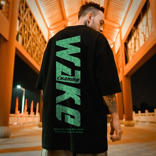 嘻哈国潮衣服短袖男潮牌潮流加肥加大t恤宽松五分袖情侣半袖男潮