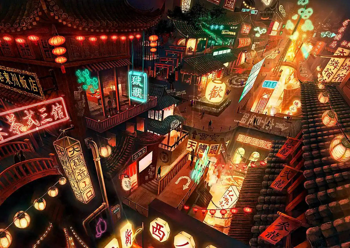 繁华的夜市#二次元#  画师:yokosachi