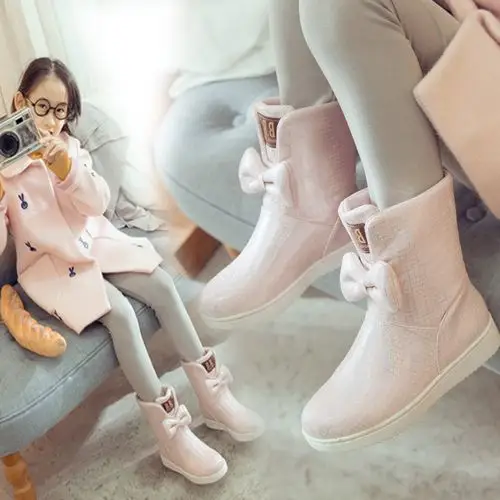 女童雪地靴 中大童_中大童短靴女韩版2018秋冬季女童靴子女孩棉雪地靴