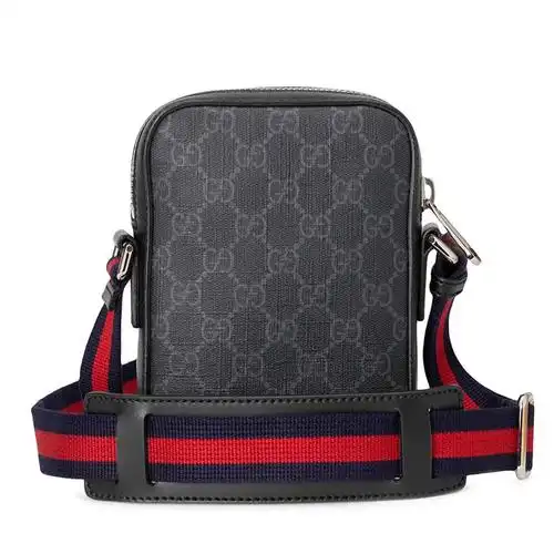 gucci/古驰古奇男士黑色高人造帆布邮差包单肩包