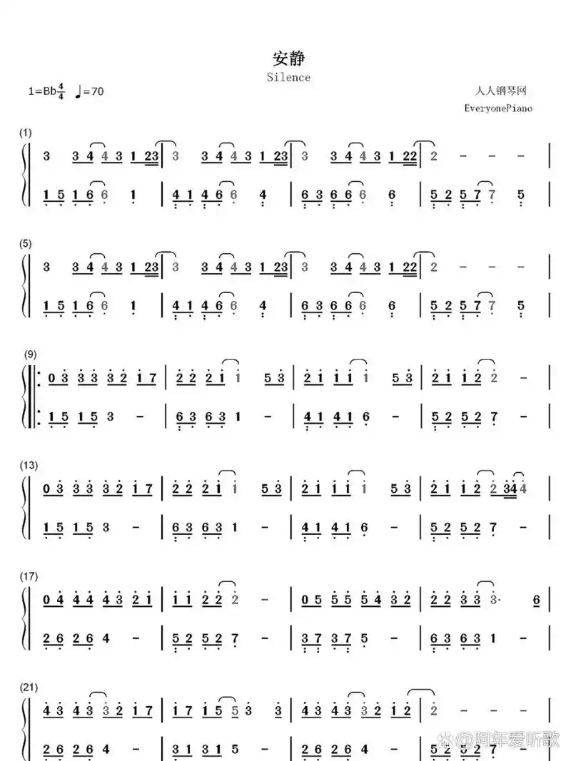 周杰伦《安静》五线谱和简谱 🌈简单版本,易上手 .