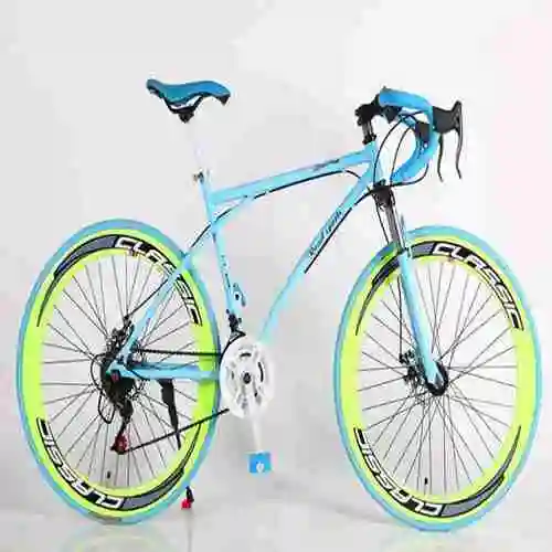 新款死飞变速自行车男女肌肉学生弯把城市公路赛双碟刹实心胎山地