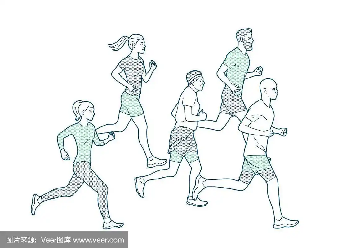 人们赛跑,训练到马拉松,慢跑和跑步插画.