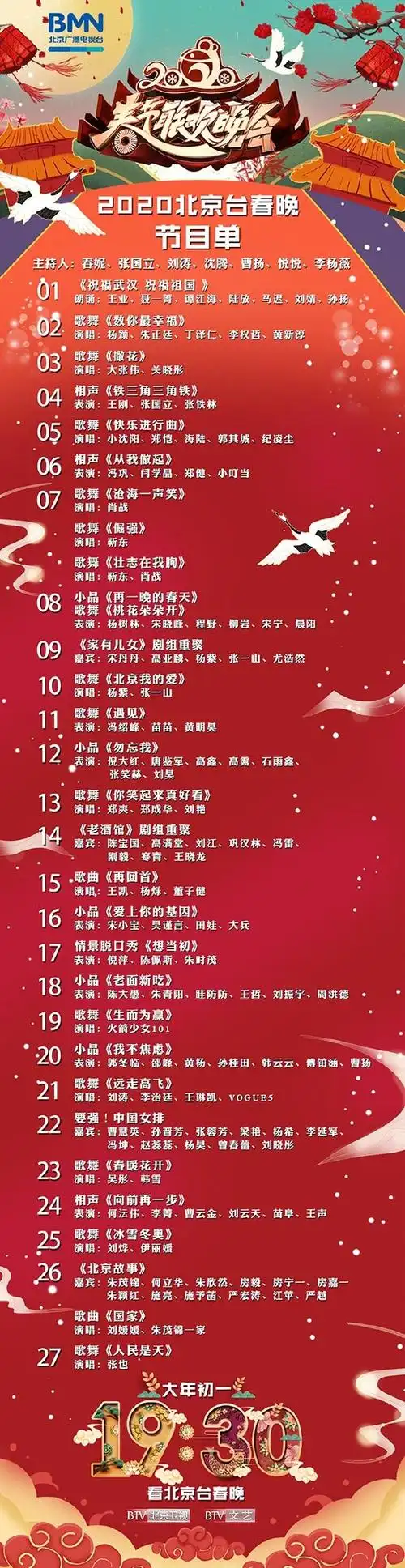 北京卫视春晚节目单出炉,肖战演唱《沧海一声笑》_腾讯新闻