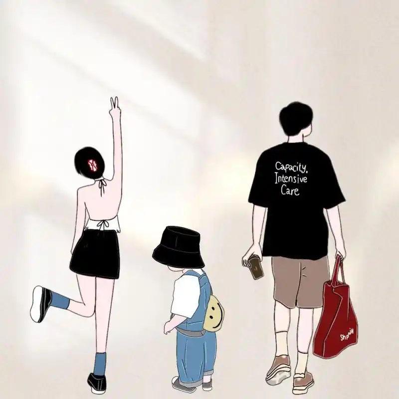 全家福一家三口亲子头像手绘头像 是烟火气 是归属感 是陪伴 是傍晚的