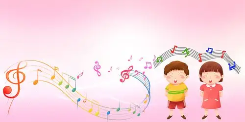 粉色渐变背景卡通小孩唱歌音符乐谱展板背景图音乐背景