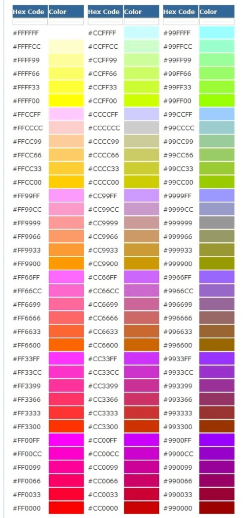 国际标准色卡(16进制代码)