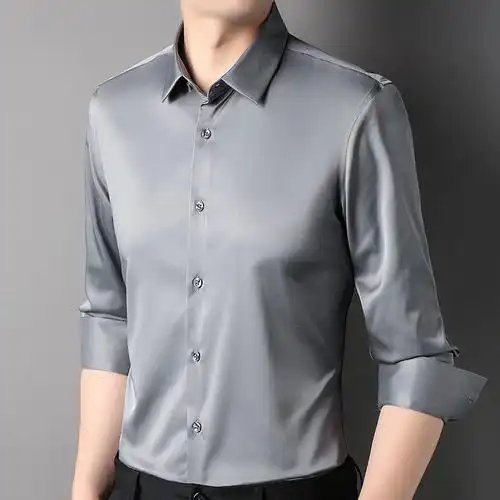 花花公子免烫纯色男士长袖衬衫商务休闲青年男装修身正装上衣服2022年