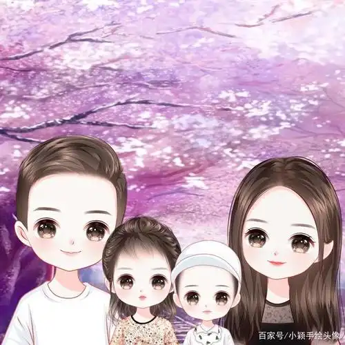 11月再见,用手绘记录幸福,一家四口全家福头像