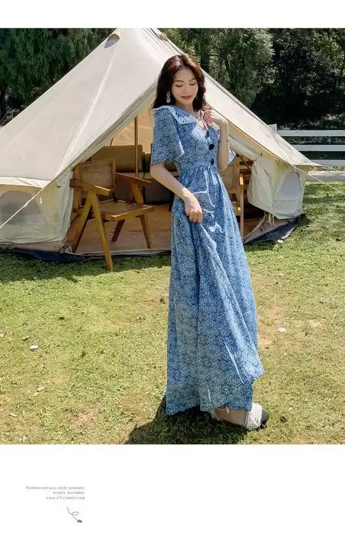 精选夏季新品裙子夏天仙女小个子碎花初恋连衣裙新款超仙复古气质名媛