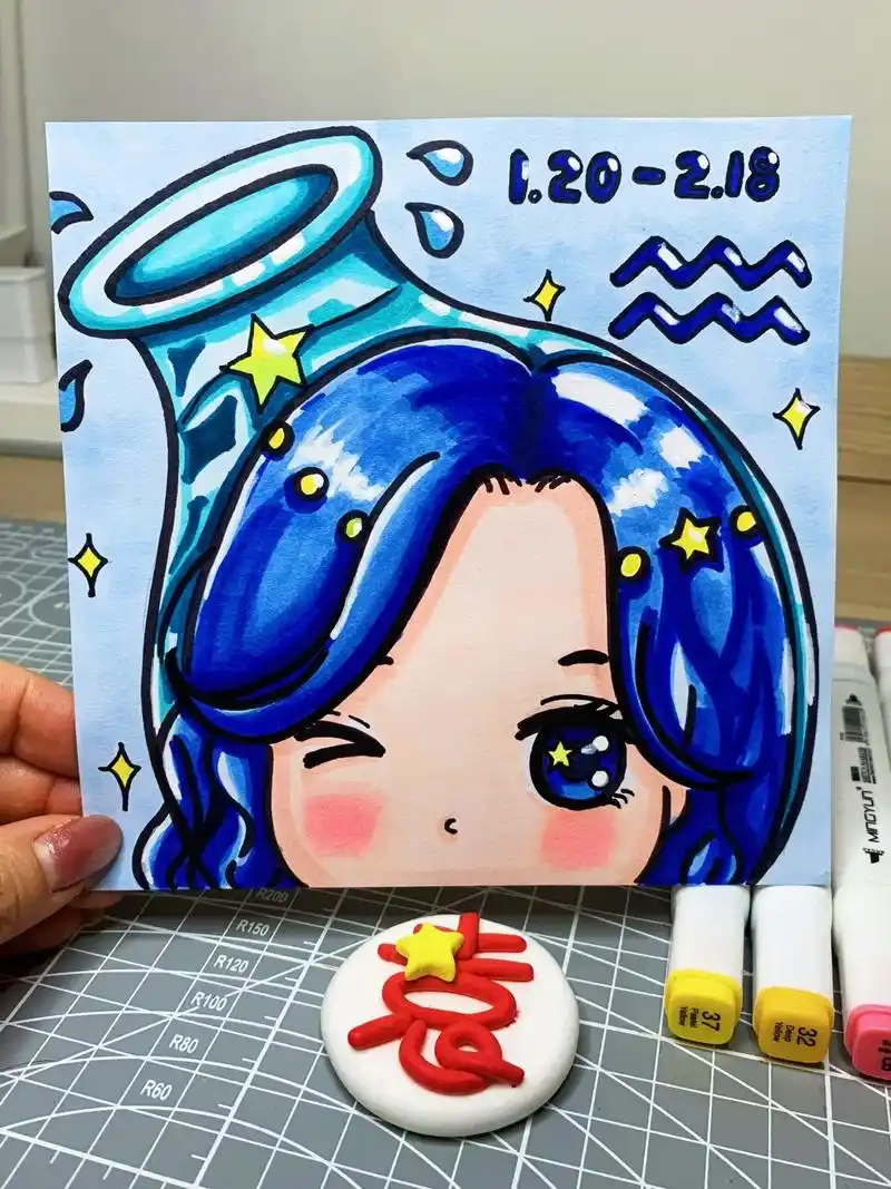 【十二星座系列】图片版水瓶座马克笔附色号.#画画 #一起学画 - 抖音