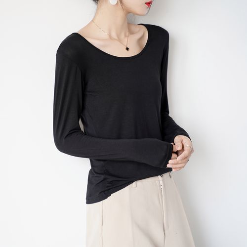 莫代尔秋衣女内穿紧身黑色单件上衣长袖打底内衣大码超薄线衣春秋