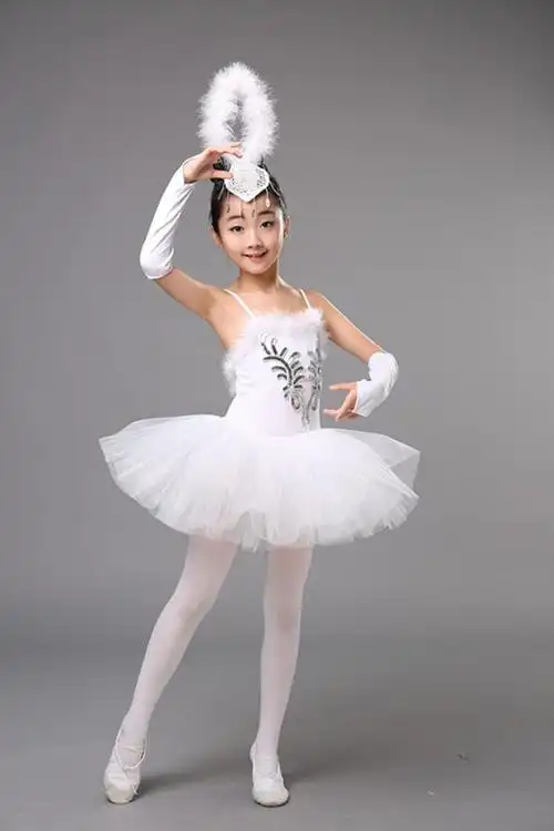 六一儿童演出服小天鹅舞蹈裙女童芭蕾舞裙白色纱裙芭蕾吊带蓬蓬裙