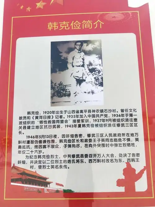 祭奠革命先烈 写美篇韩克俭,1920年出生于山西省高平县神农镇石沙村