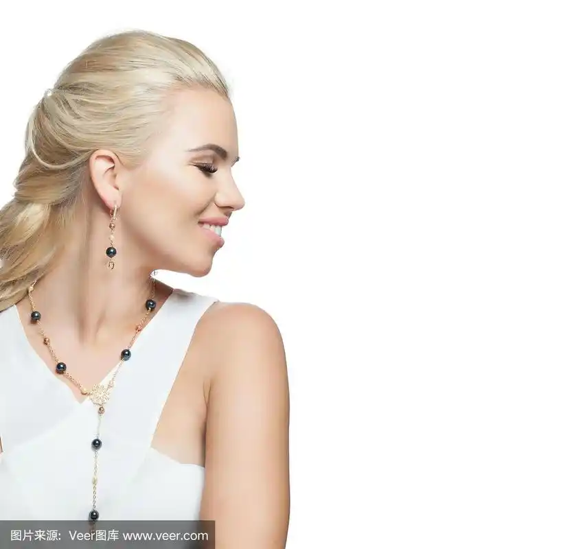 可爱的女人侧面孤立在白色.漂亮女孩的脸,肖像