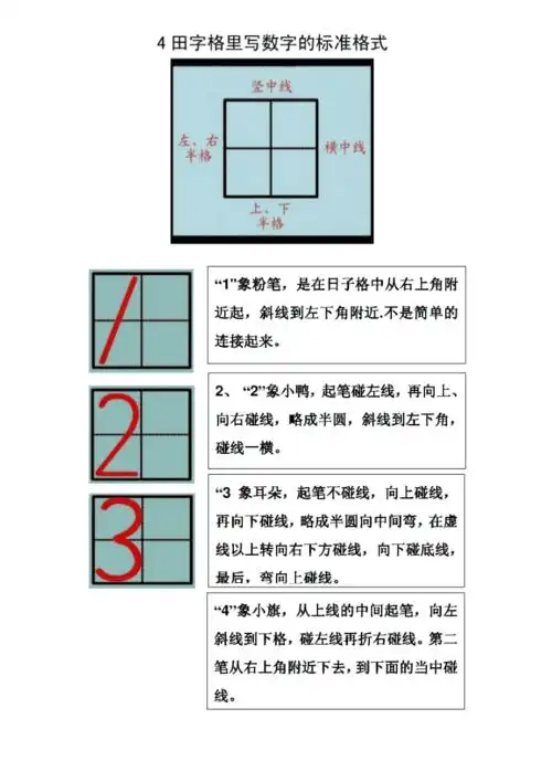 田字格里写数字110的标准格式