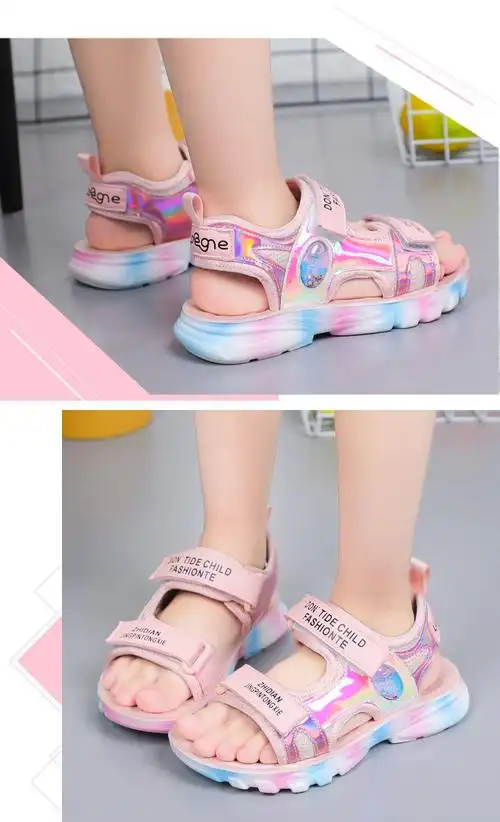 现货速发女童凉鞋2022夏中大儿童凉鞋女小学生软底公主沙滩鞋防滑m