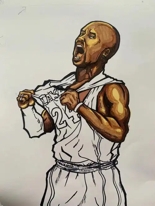 科比  #马克笔  #手绘  选择困难症了不知道画哪个颜色球衣好了!