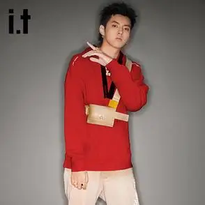 吴亦凡同款it 男连帽卫衣潮流布条